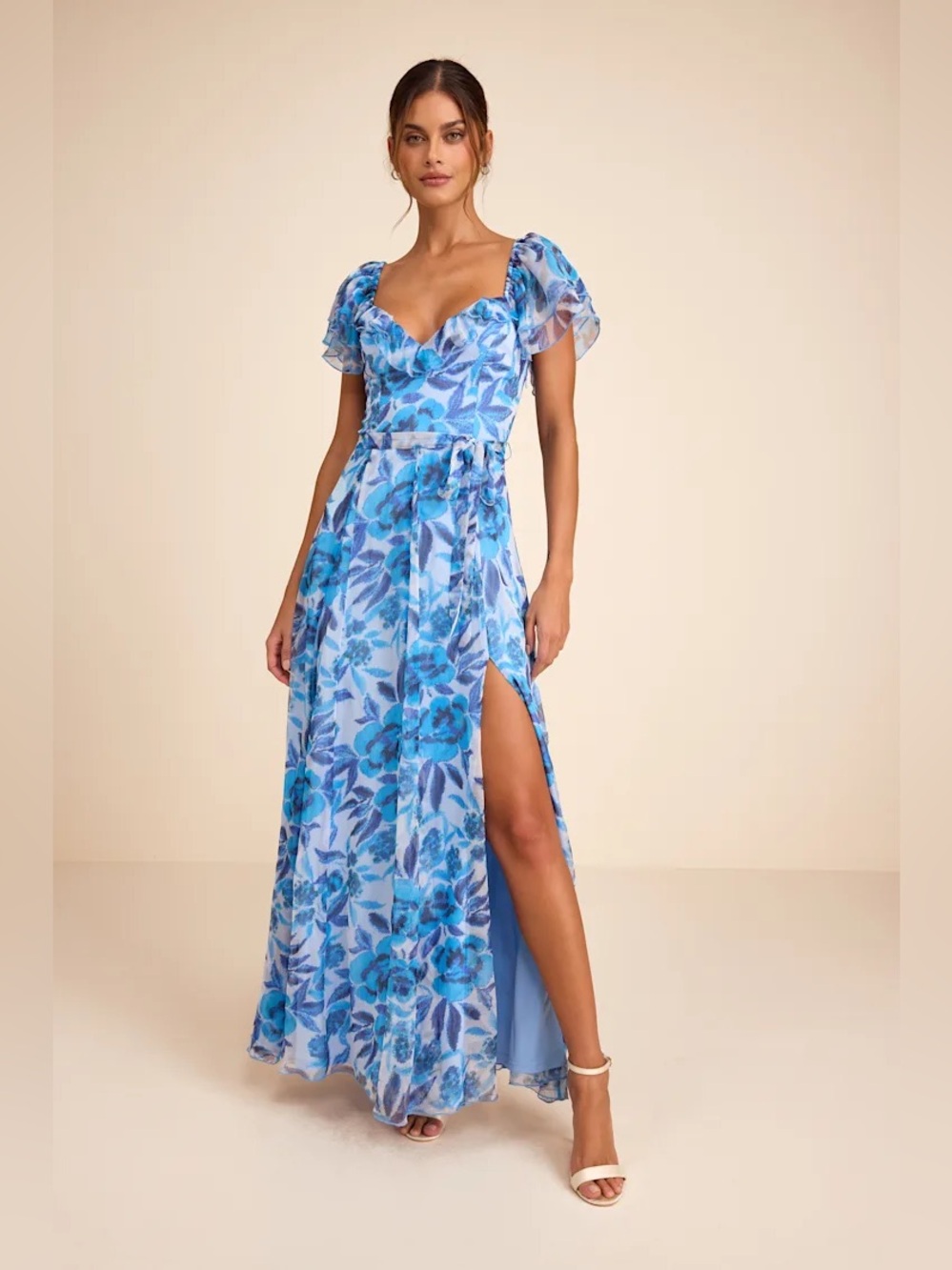 Lulus Sensationally Sweeter Blue Floral Ruffled Maxi Dress XXL AS IS**